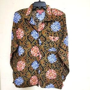 vintage 80s WORTHINGTON Womens size Large Floral Pasiley Print Button Up Shirt